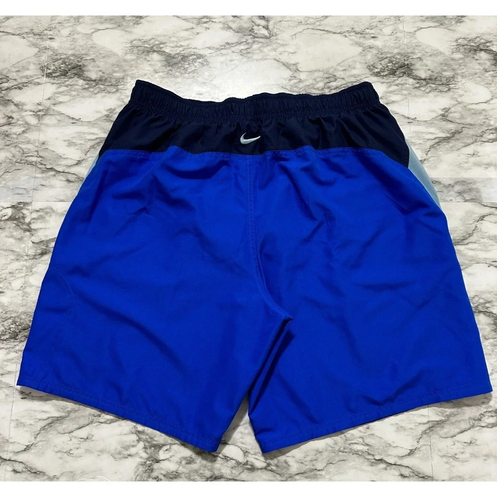 Nike Men's Swim Trunks Suit Board Shorts XL Slim Waist Blue Black Lined Pocket